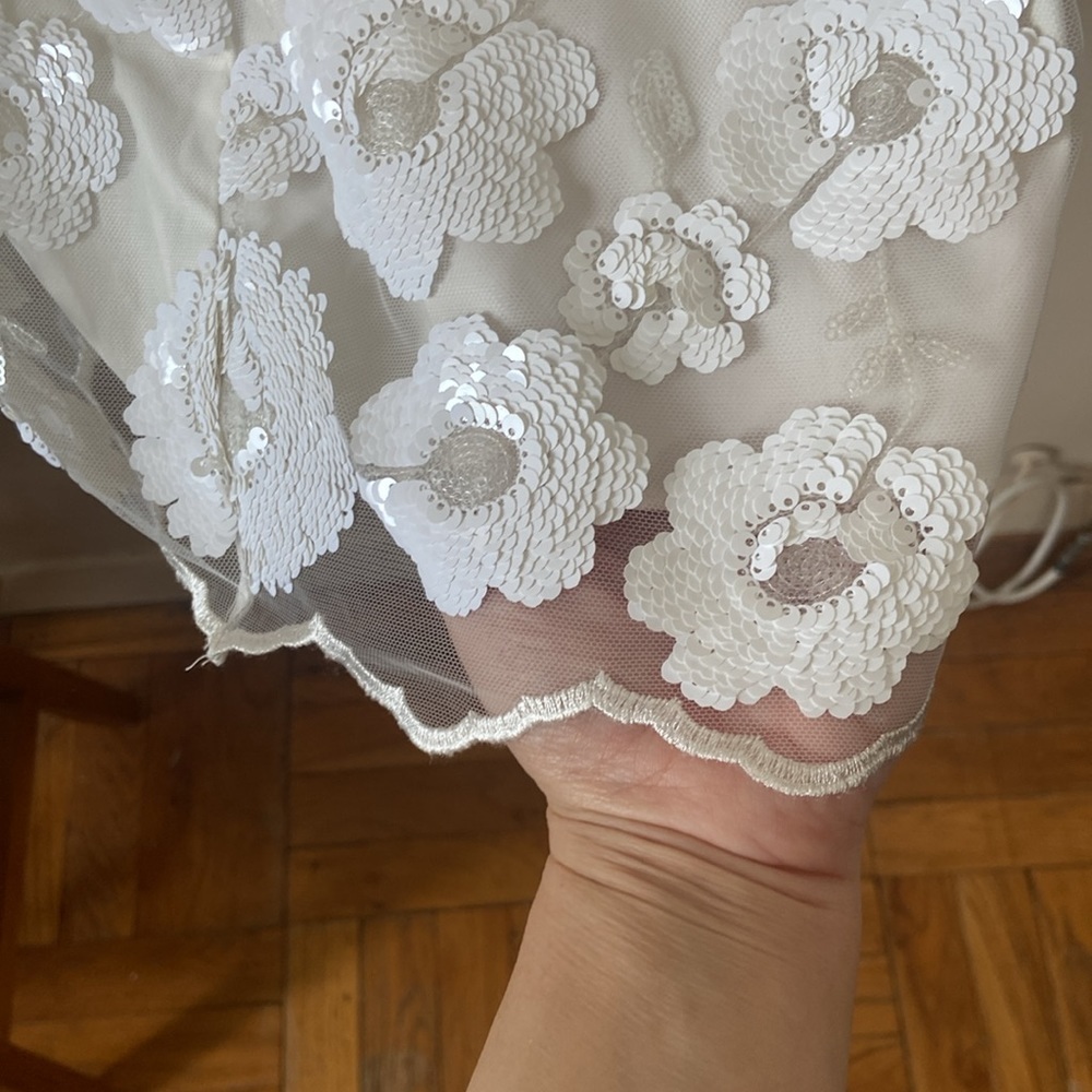New Milly White Sequin Harriet Flora Floral Halter Top Mini Dress Sparkly Small - Picture 8 of 11